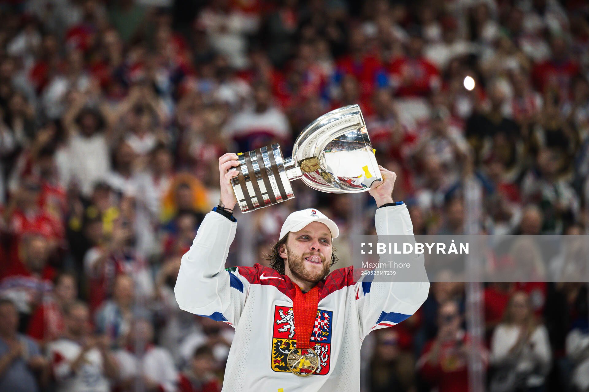 David Pastrnak of Czech Republic celebrates with trophy