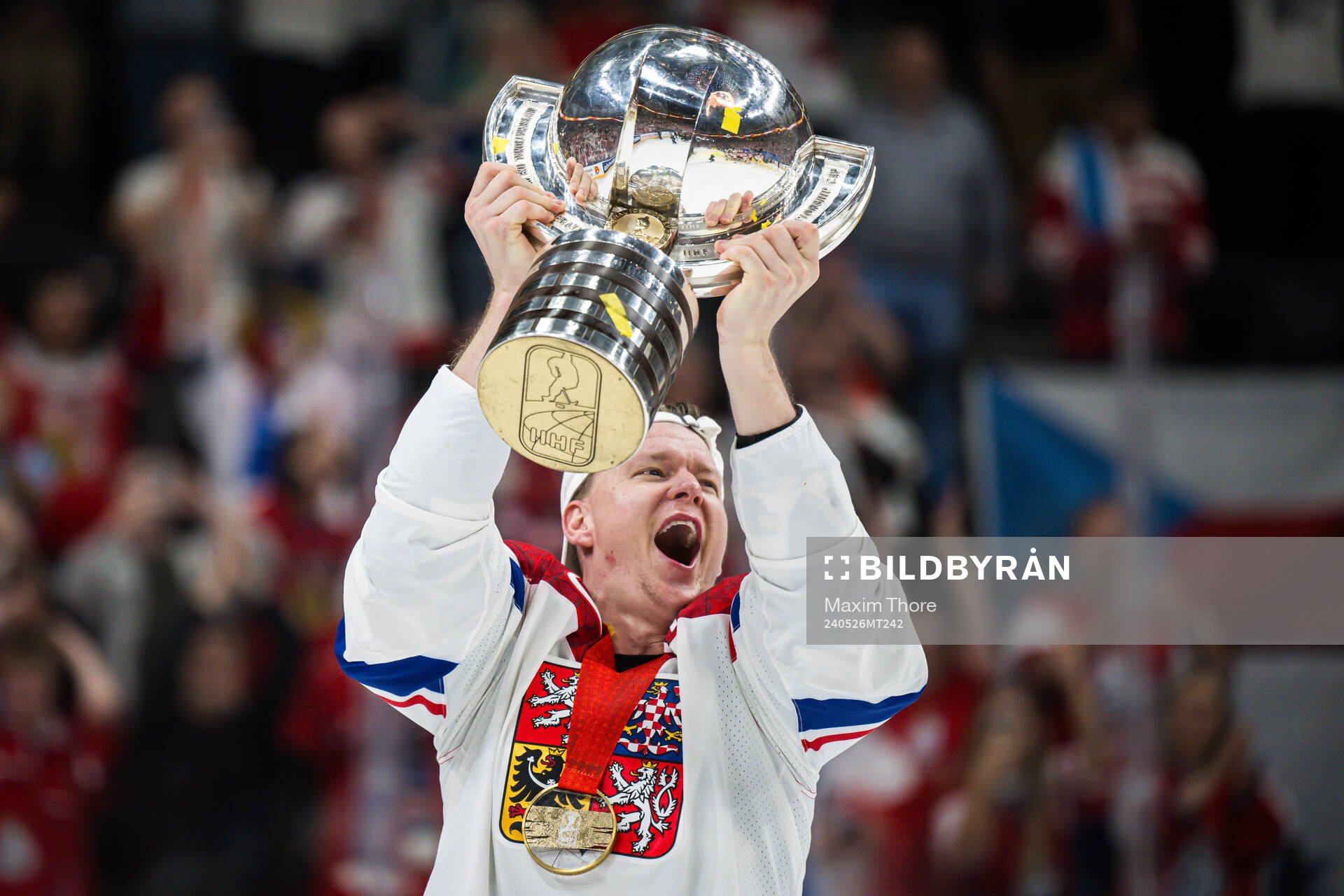 Roman Cervenka of Czech Republic celebrates with trophy