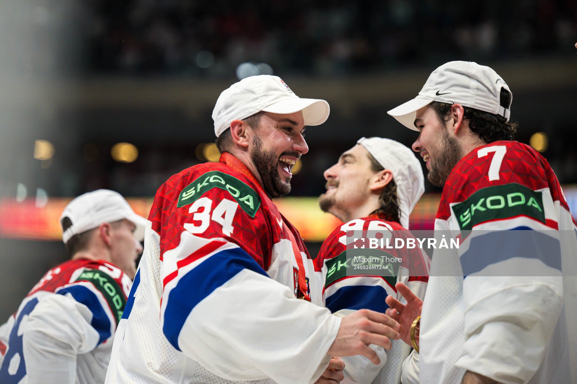 Petr Mrazek and David Spacek of Czech Republic celebrate