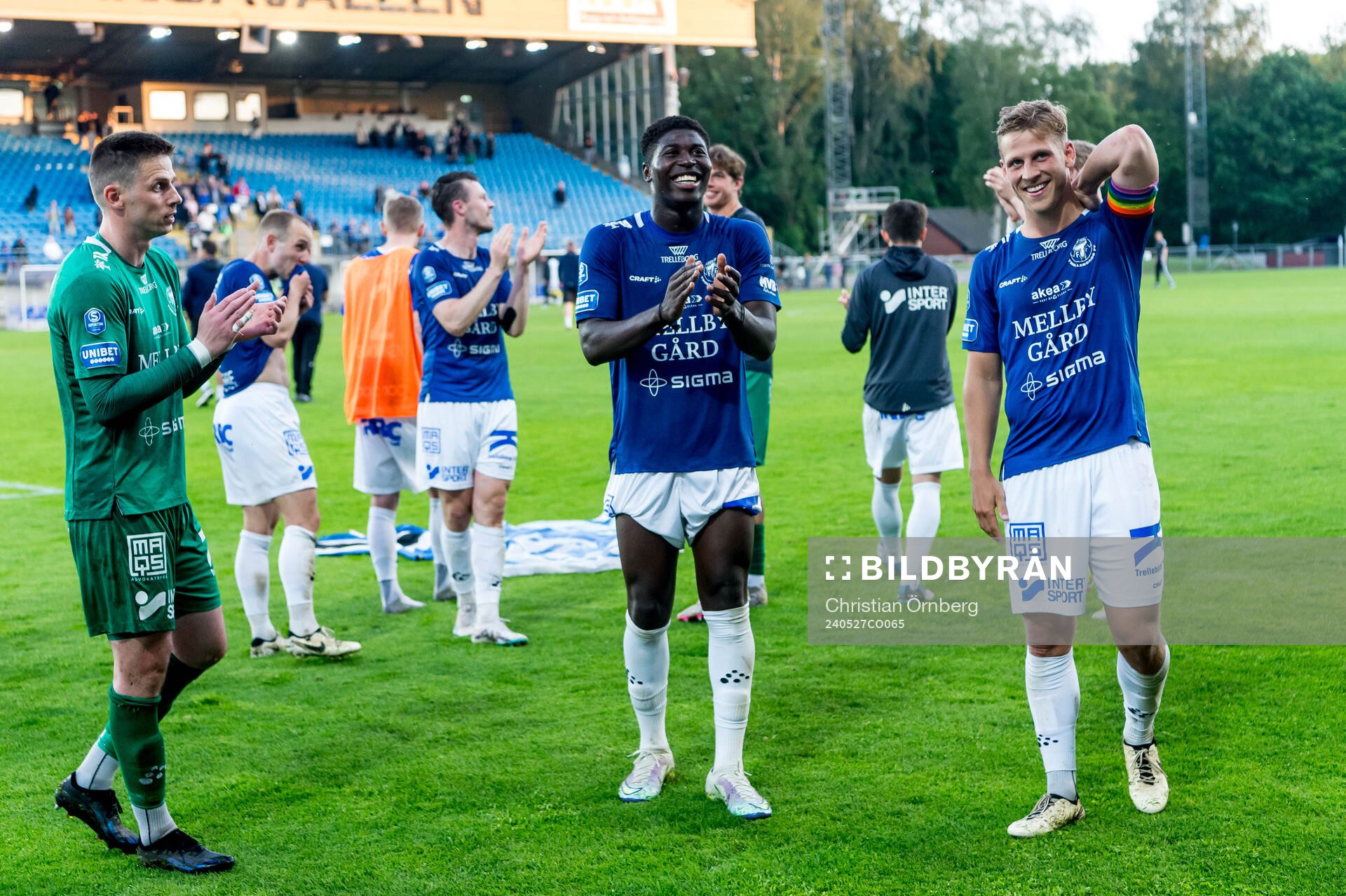 Trelleborgs målvakt Andreas Larsen, Abel Ogwuche och