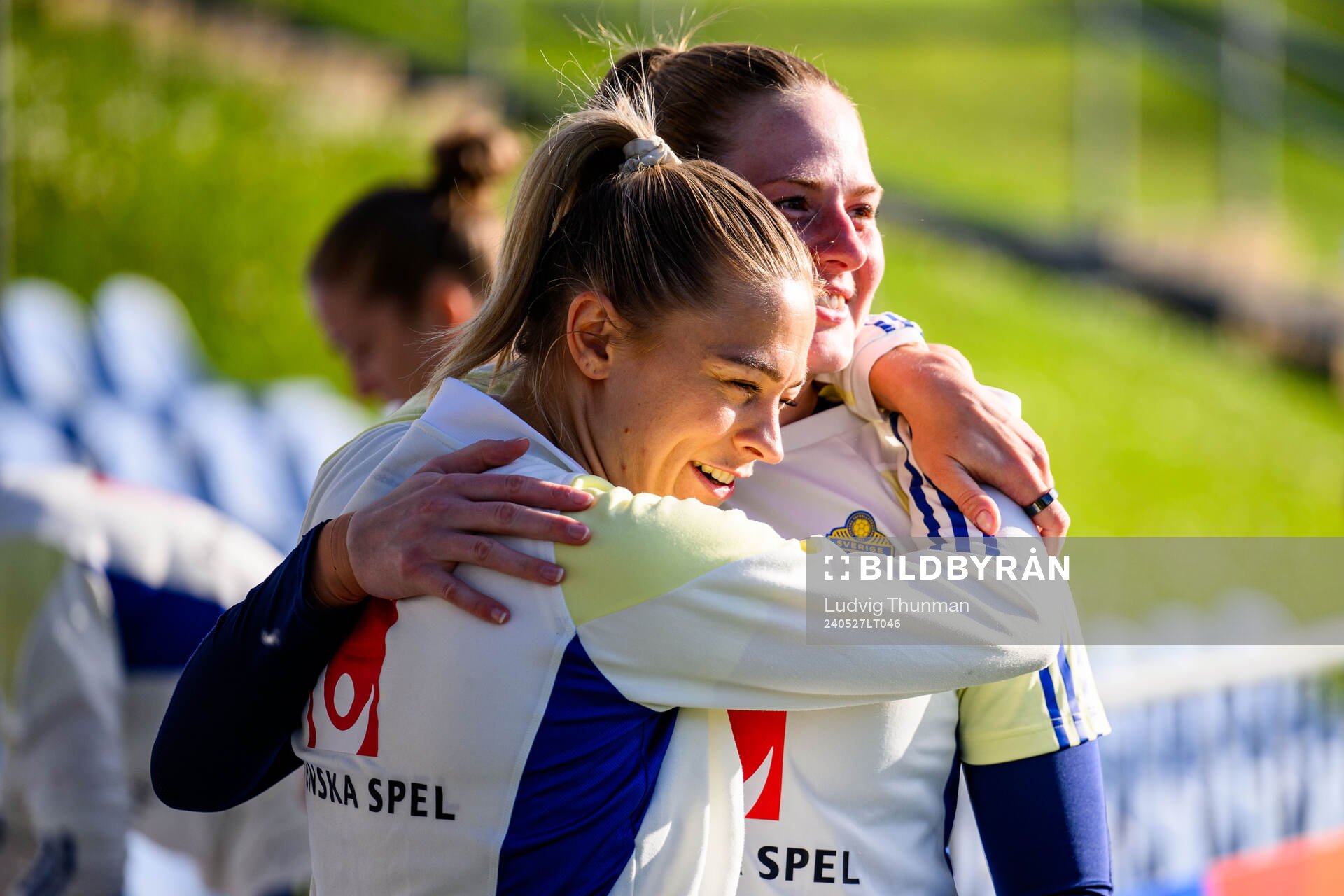 Fridolina Rolfö and Goalkeeper Tove Enblom of Sweden at a