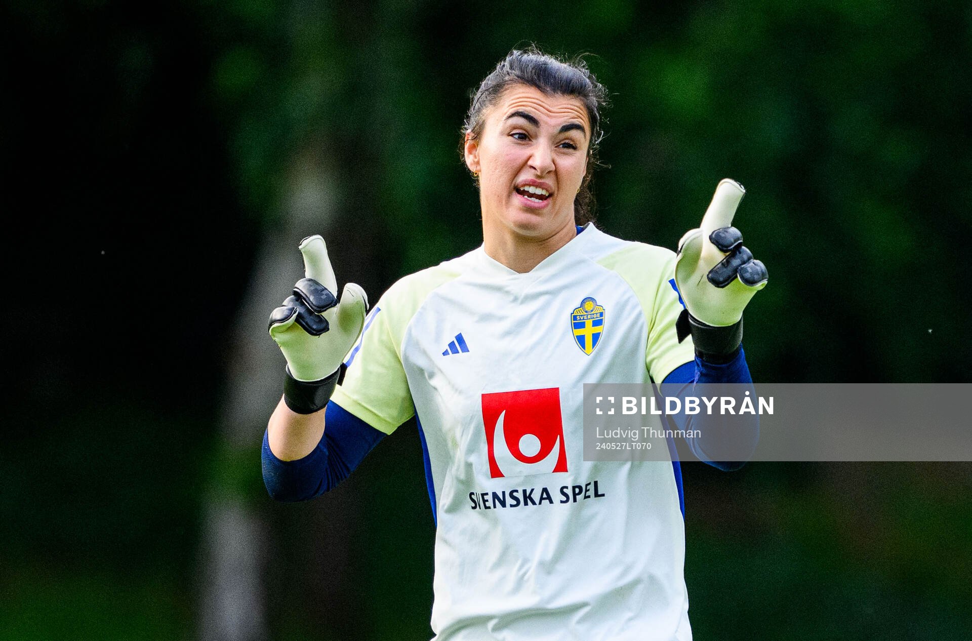 Goalkeeper Zecira Musovic of Sweden at a training session