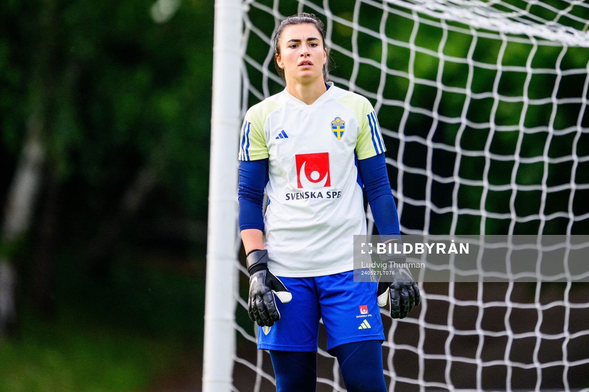 Goalkeeper Zecira Musovic of Sweden at a training session