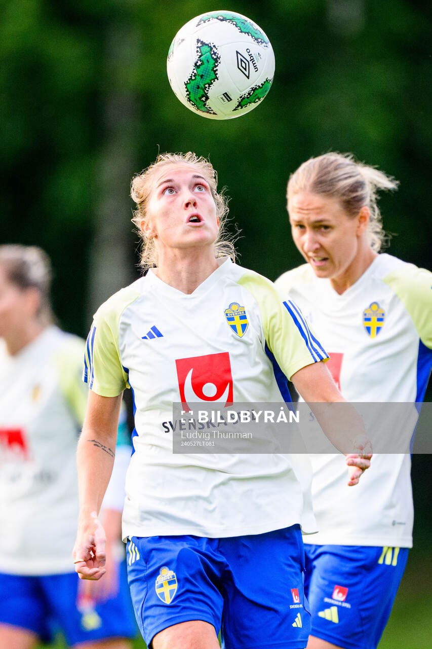 Filippa Angeldahl and Emma Kullberg of Sweden at a training session the on May 27, 2024 in Dublin. 