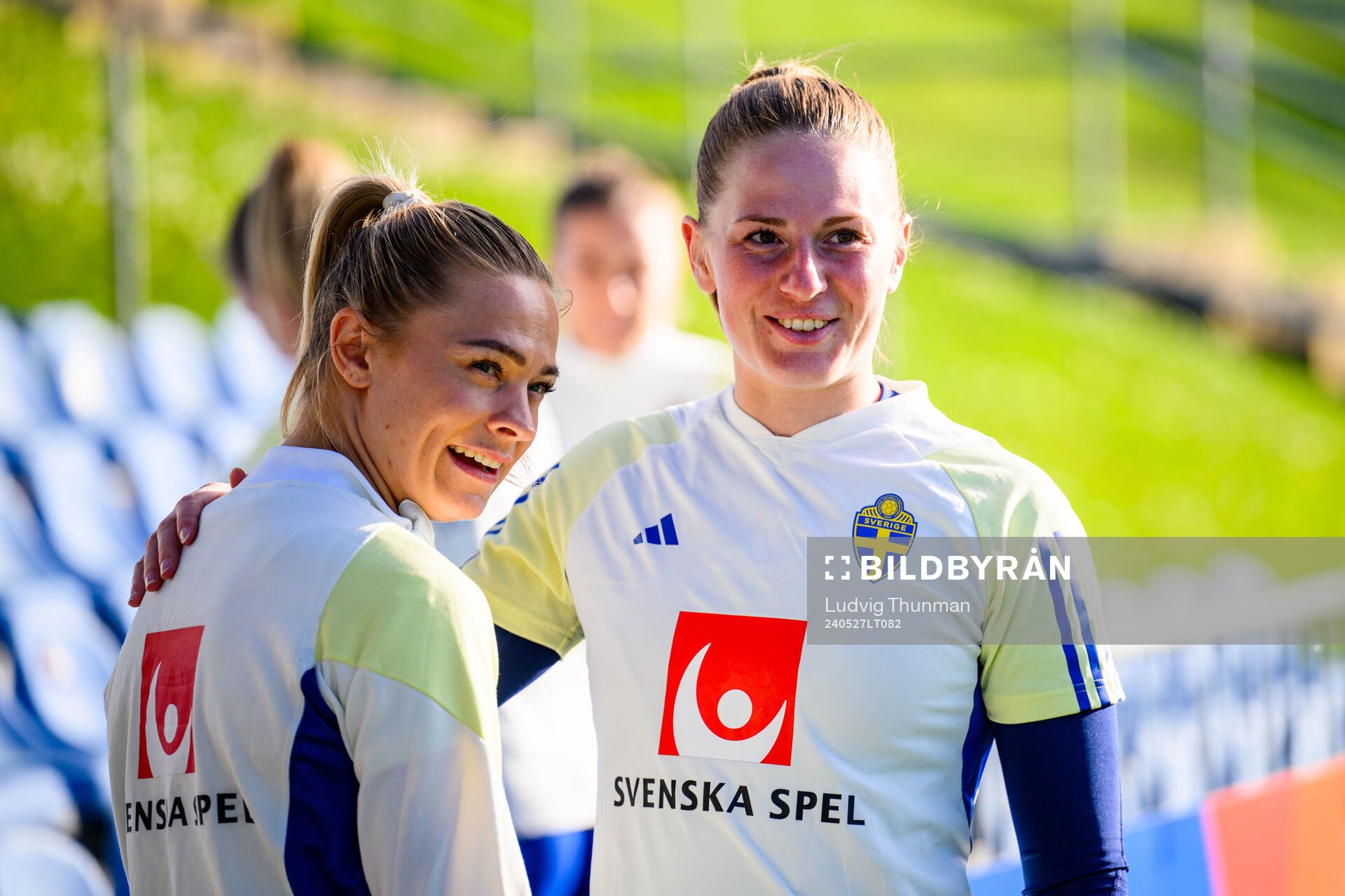 Fridolina Rolfö and Goalkeeper Tove Enblom of Sweden at a