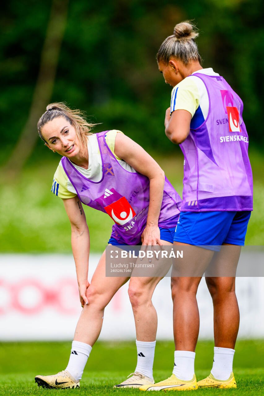 Kosovare Asllani and Madelen Janogy of Sweden at a training