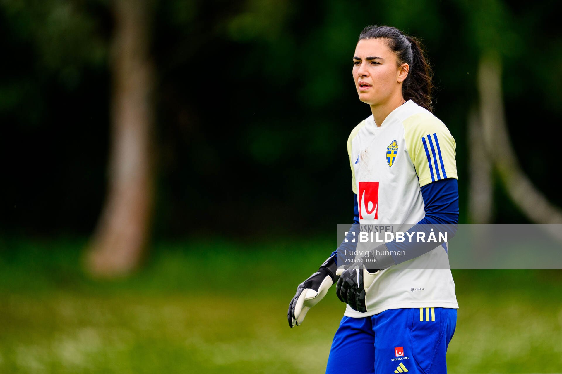 Goalkeeper Zecira Musovic of Sweden at a training session