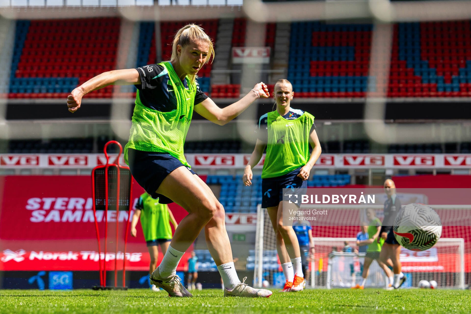 Sophie Román Haug of the Norwegian women's national football team during a training session on May 28, 2024 in Oslo. 