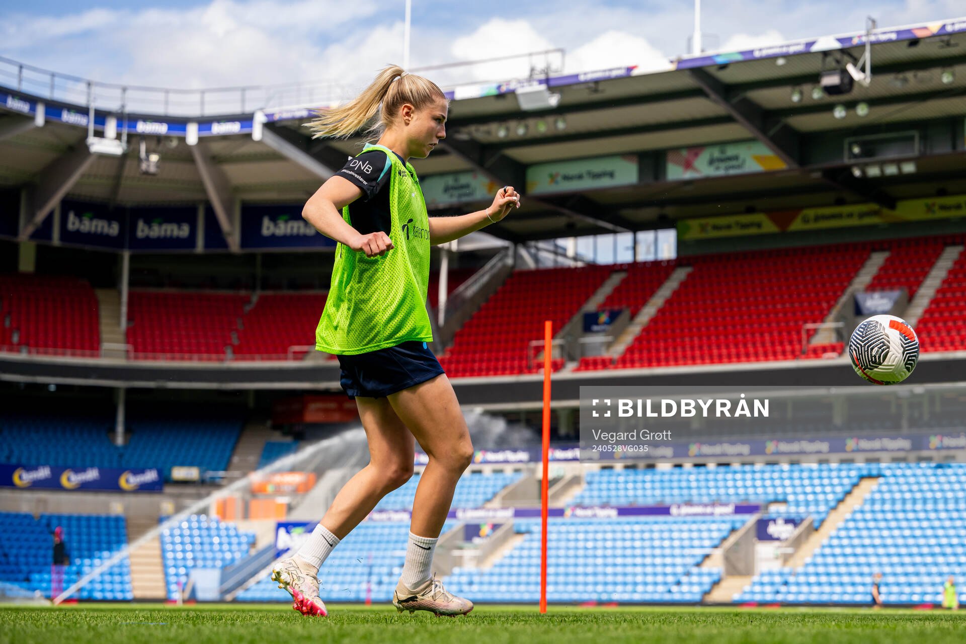 Sophie Román Haug of the Norwegian women's national football team during a training session on May 28, 2024 in Oslo. 