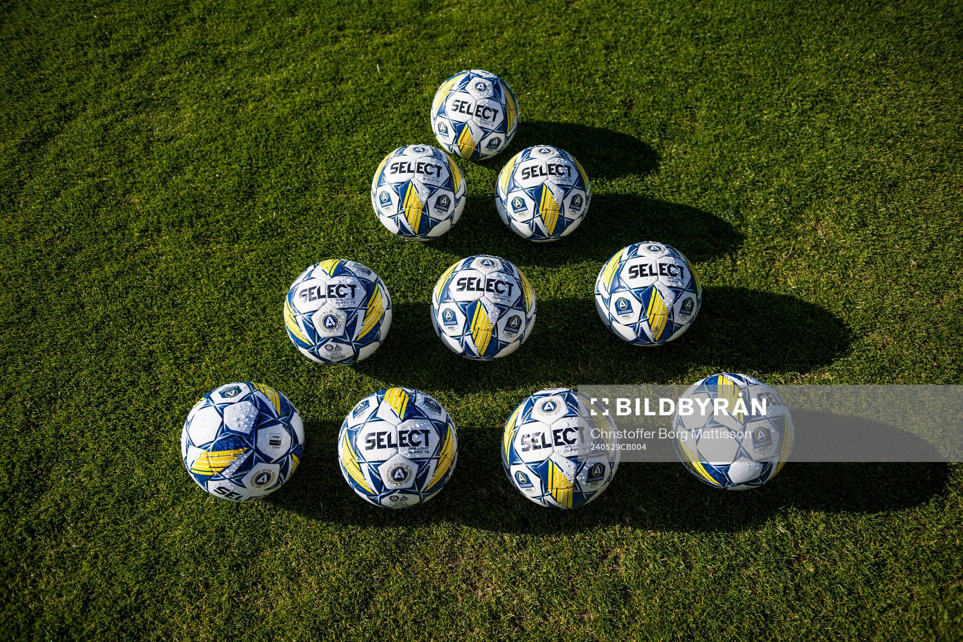 Fotbollar på gräsmatta
