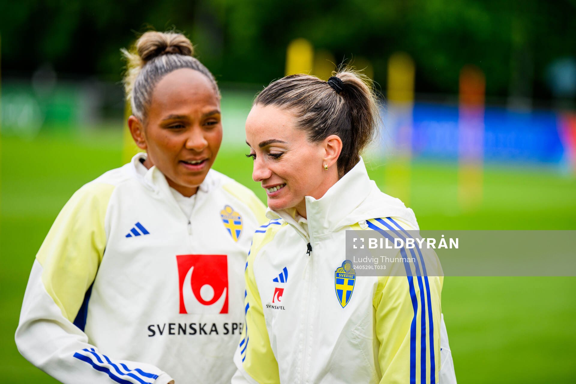 Madelen Janogy and Kosovare Asllani of Sweden at a training
