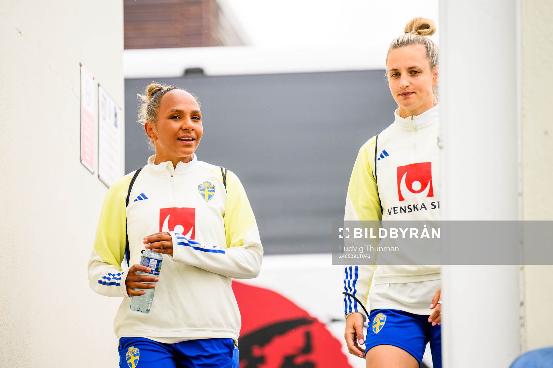 Madelen Janogy and Nathalie Björn of Sweden at a training