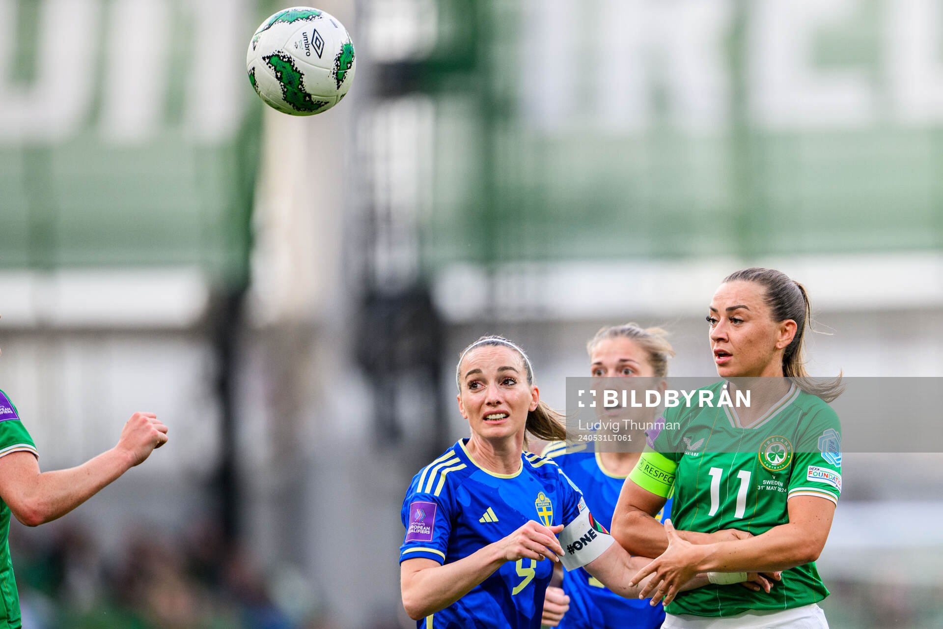 Kosovare Asllani of Sweden and Katie McCabe of Ireland