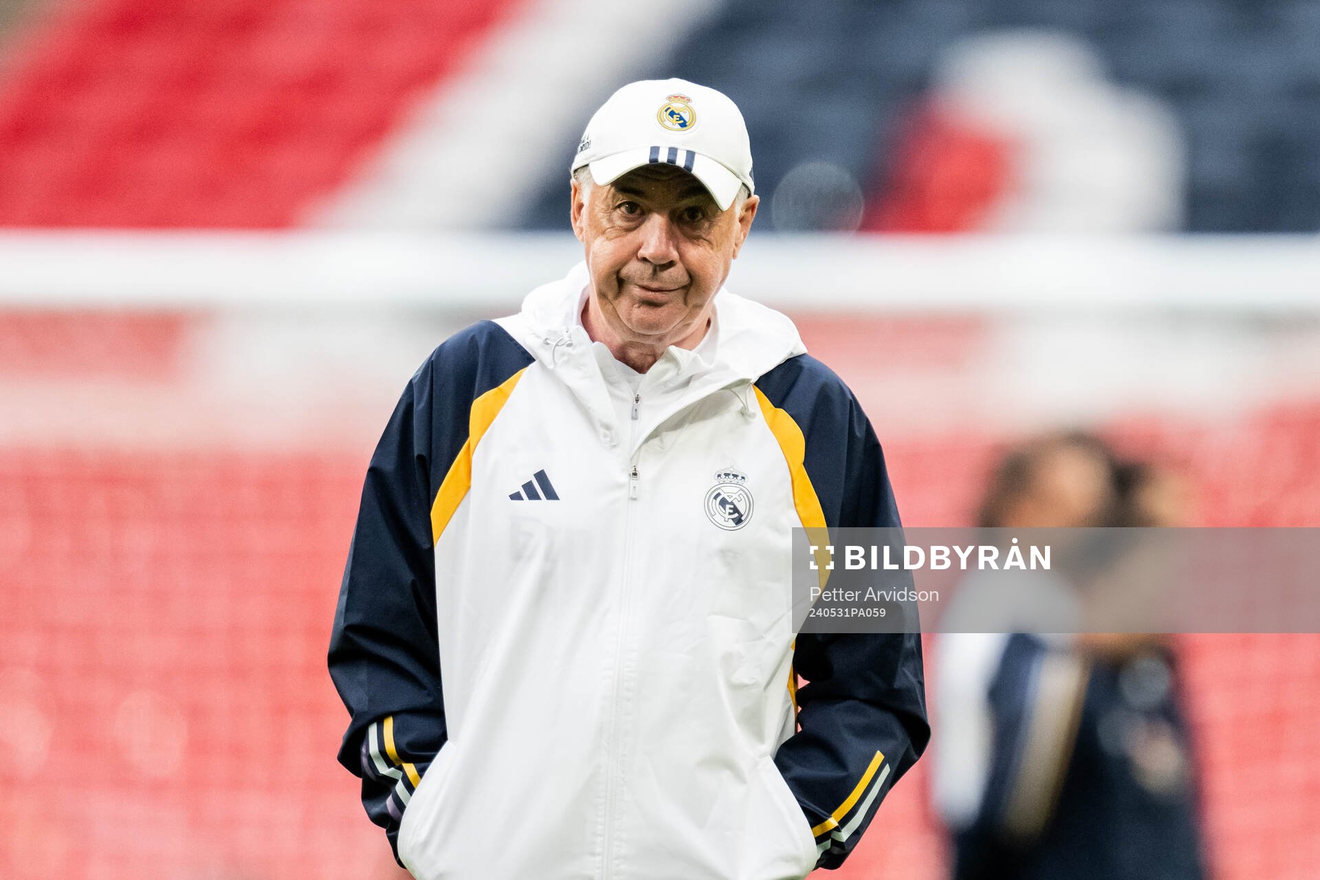 Head coach Carlo Ancelotti of Real Madrid during a training session ahead of the UEFA Champions League final on May 31, 2024 in London. 