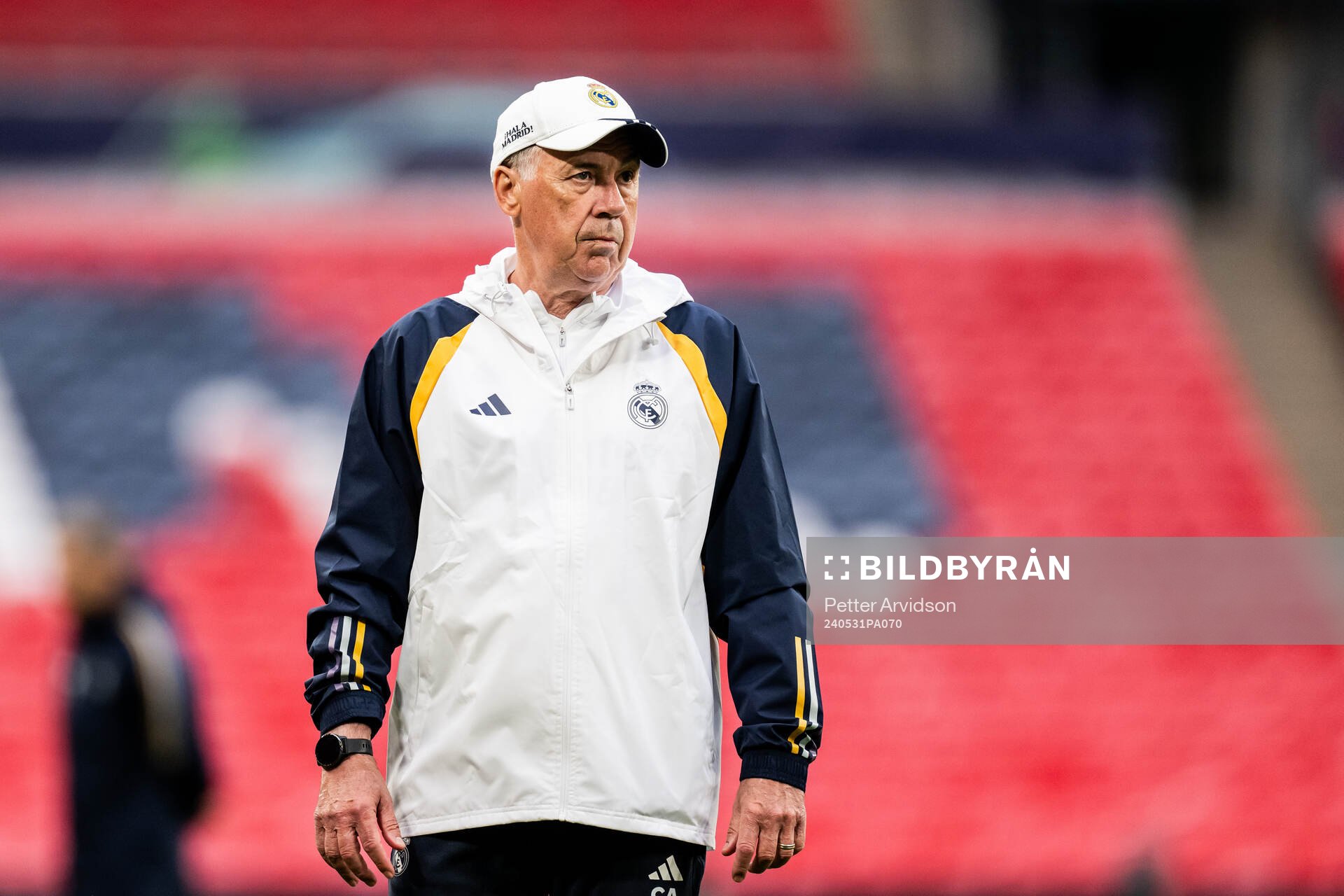 Head coach Carlo Ancelotti of Real Madrid during a training session ahead of the UEFA Champions League final on May 31, 2024 in London.