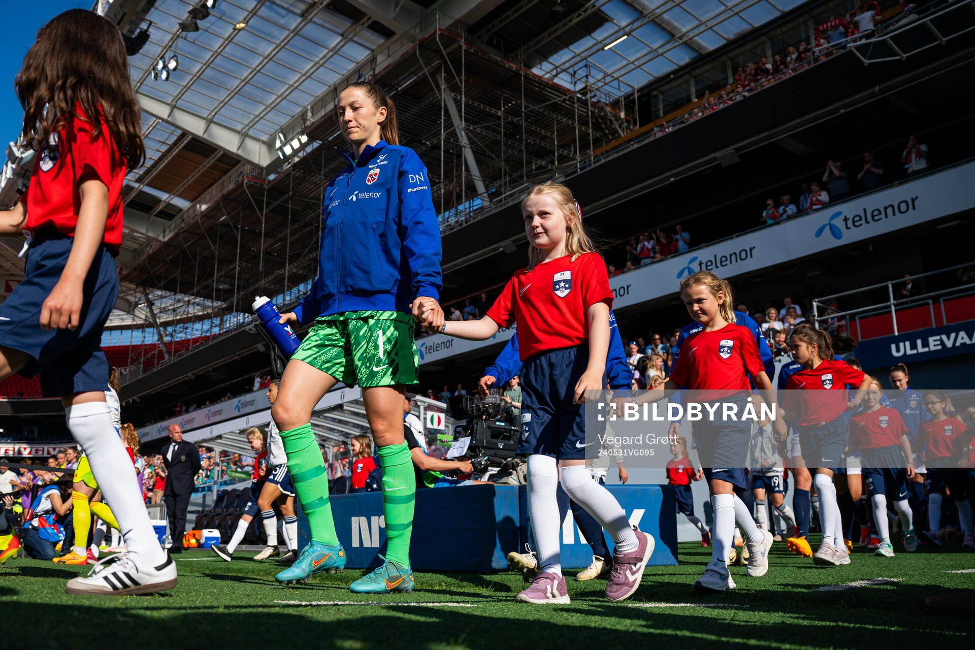 Goalkeeper Cecilie Fiskerstrand of Norway enters the pitch