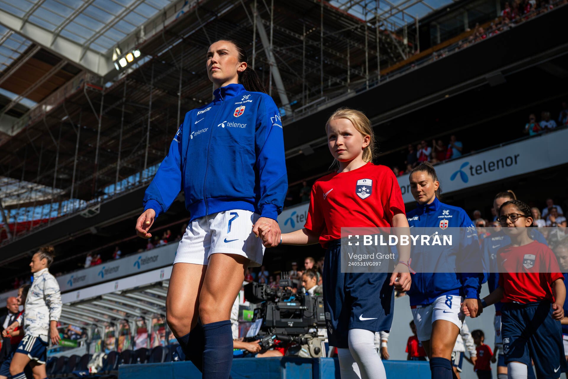 Ingrid Syrstad Engen of Norway enters the pitch