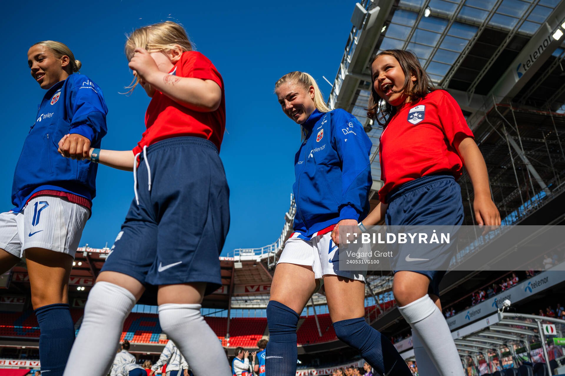 Sophie Román Haug of Norway enters the pitch