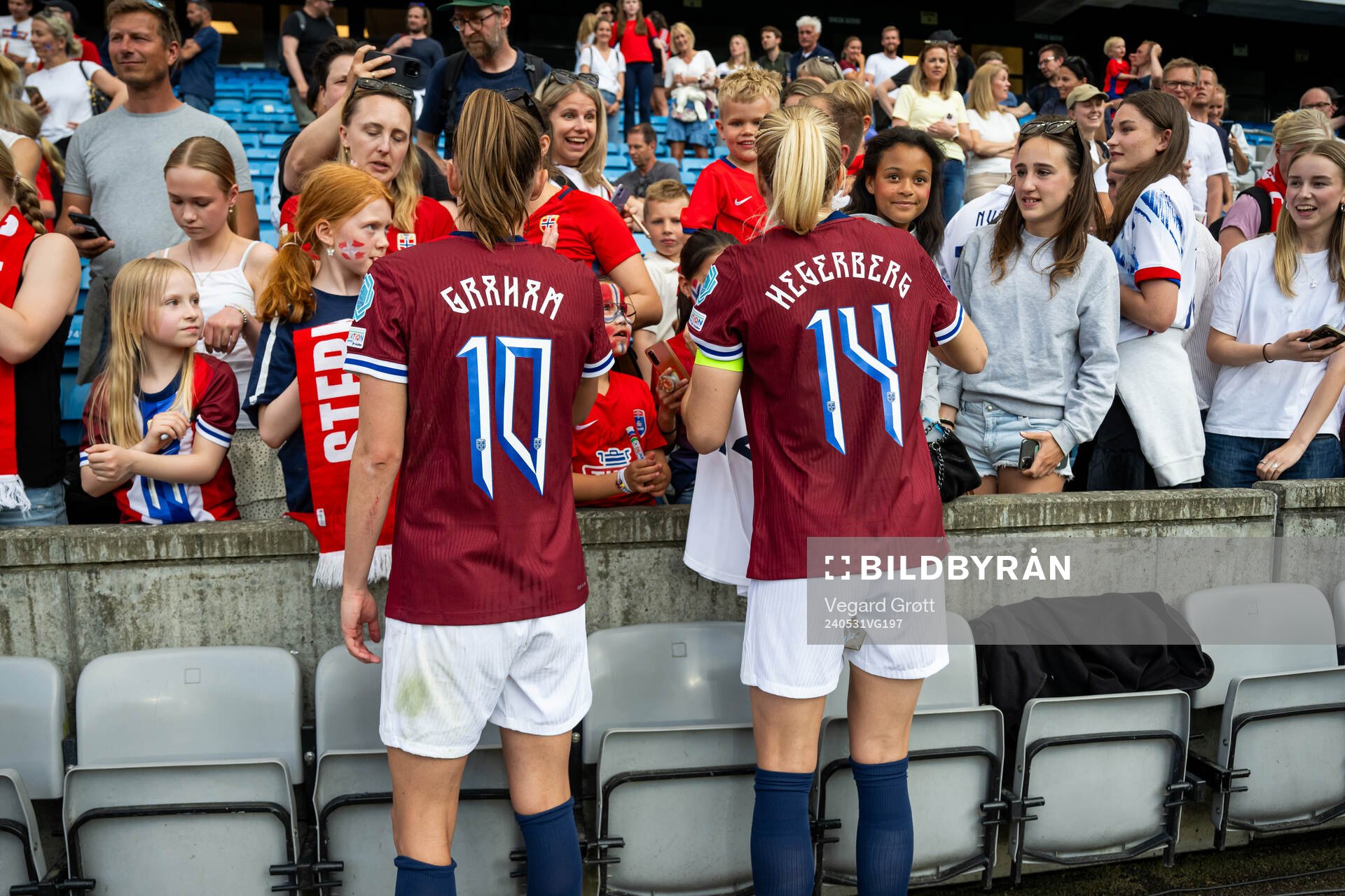 Caroline Graham Hansen and Ada Hegerberg of Norway after the UEFA Women's Euro Qualifier football match between Norway and Italy on May 31, 2024 in Oslo.