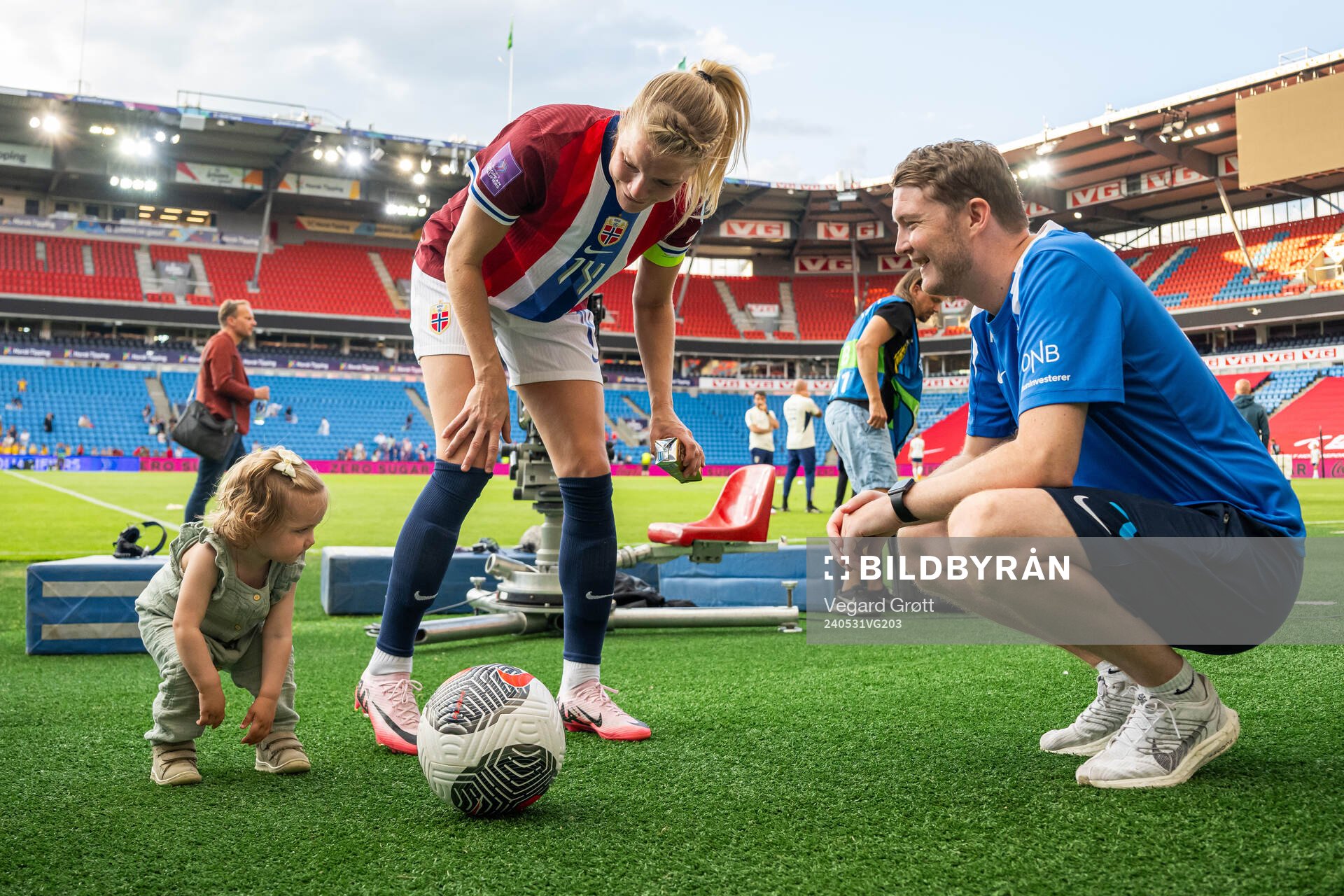 Ada Hegerberg and masseur Marius Eriksrud of Norway after the UEFA Women's Euro Qualifier football match between Norway and Italy on May 31, 2024 in Oslo.