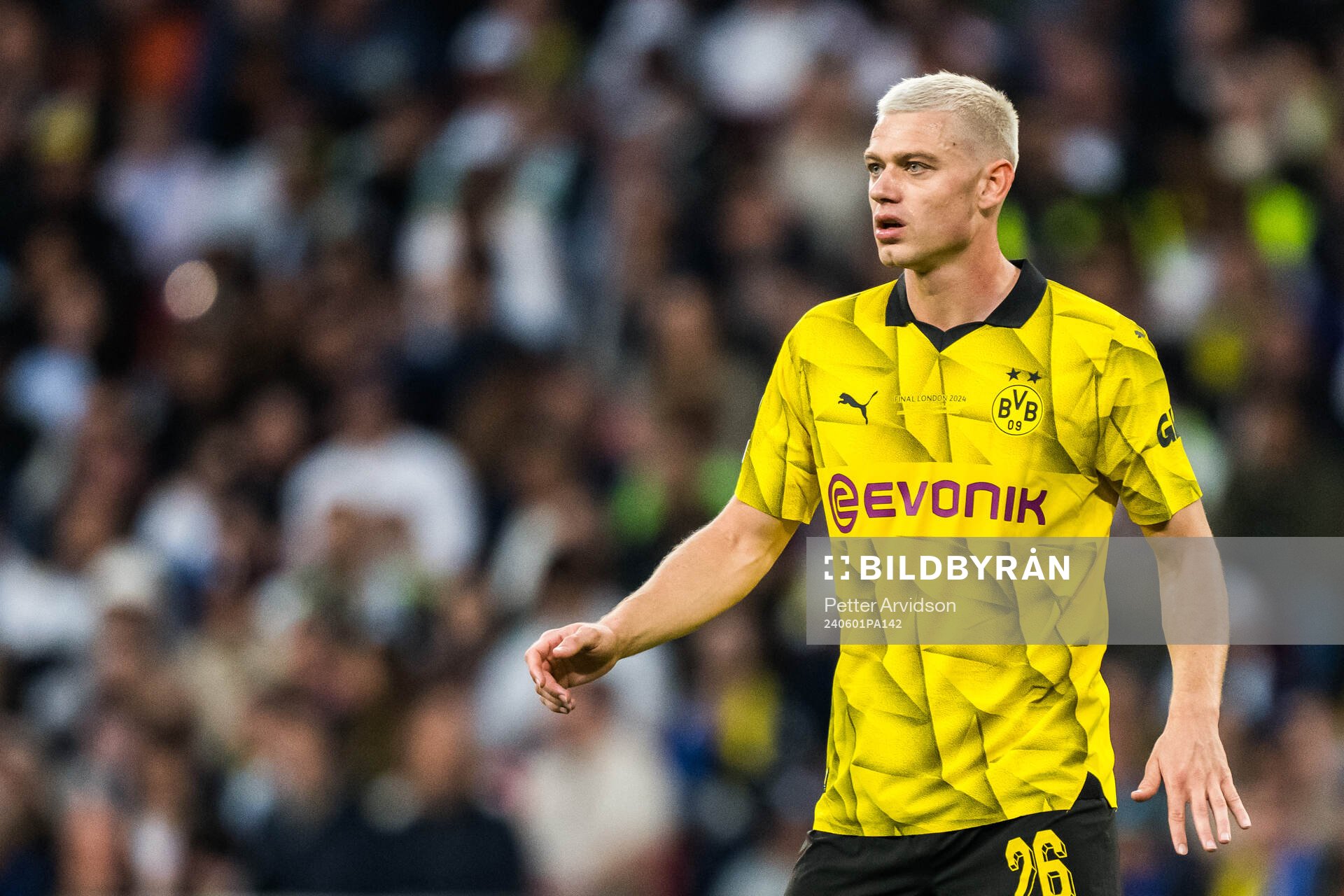 Julian Ryerson of Dortmund during the UEFA Champions League final between Dortmund and Real Madrid on June 1, 2024 in London.