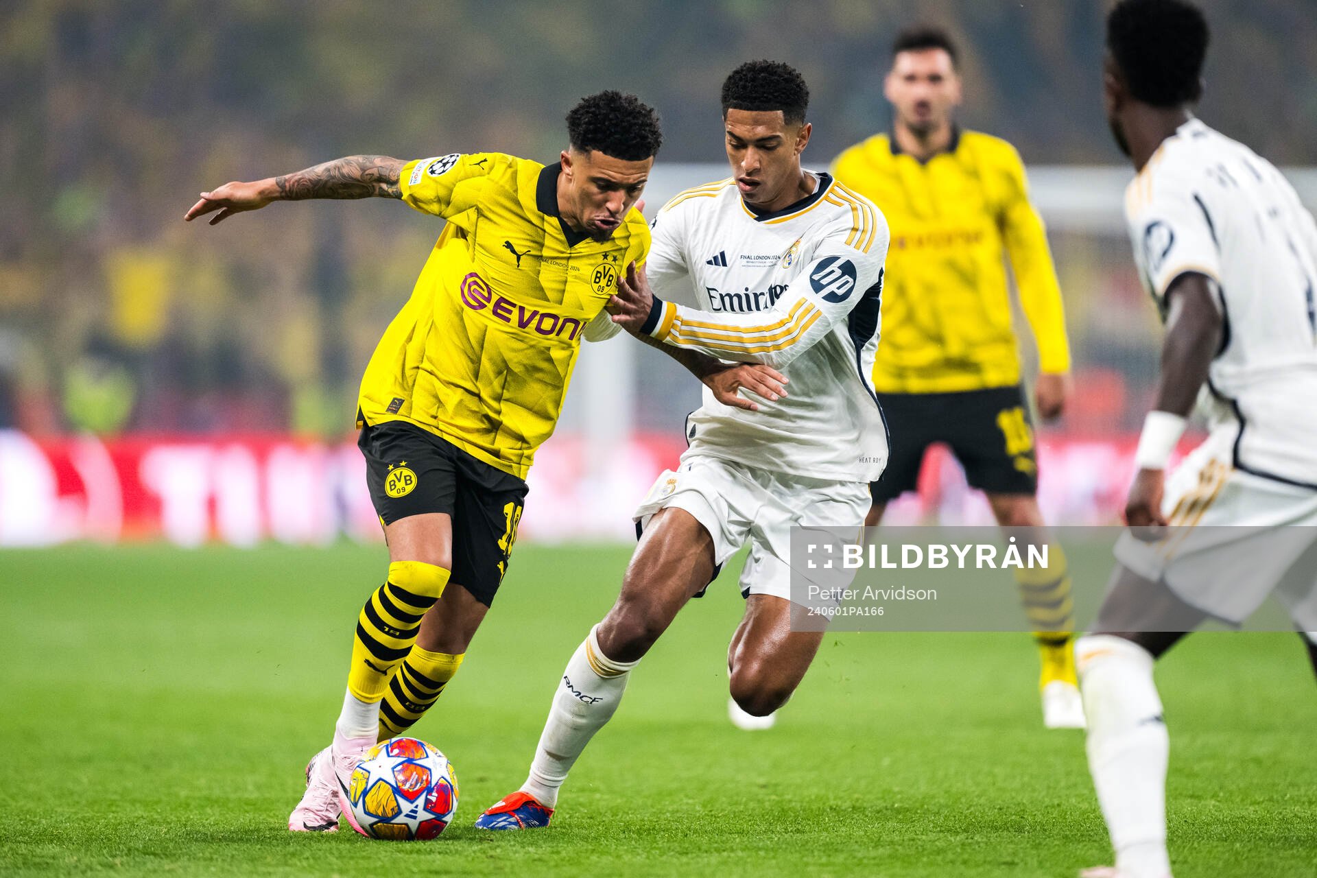 Jude Bellingham of Real Madrid and Jadon Sancho of Dortmund