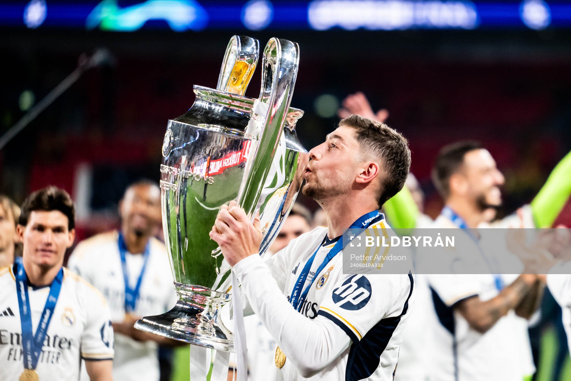 Federico Valverde of Real Madrid celebrates with the trophy