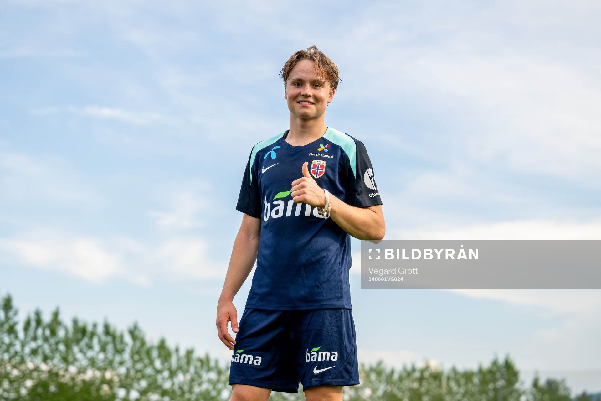 Andreas Schjelderup of the Norwegian national football team during a training session on June 1, 2024 in Lillestrøm.