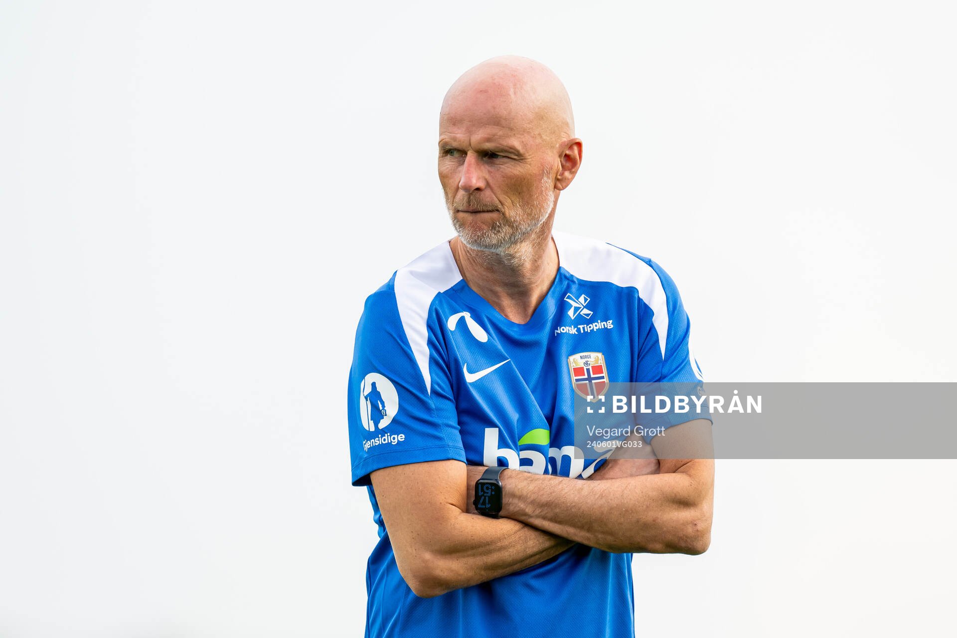 Ståle Solbakken, head coach of the Norwegian national football team, during a training session on June 1, 2024 in Lillestrøm.