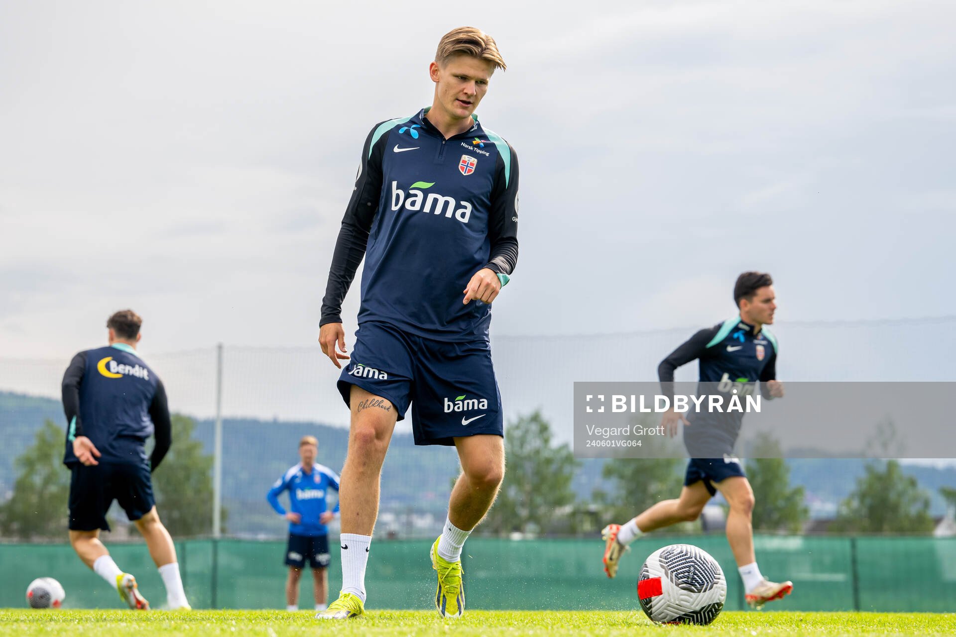 David Møller Wolfe of the Norwegian national football team during a training session on June 1, 2024 in Lillestrøm.