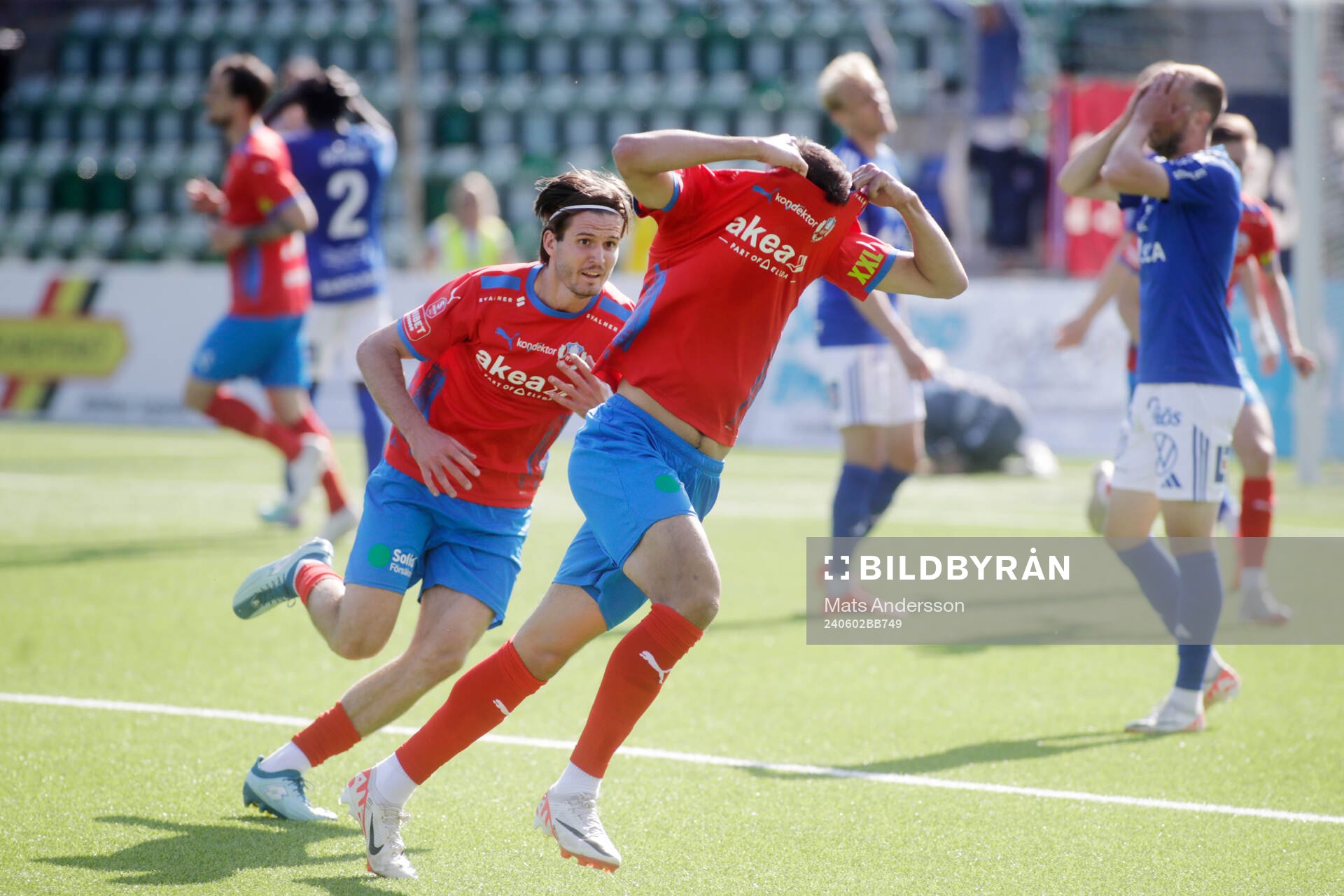 Helsingborgs Amar Muhsin jublar efter 1-2 under fotbollsmatchen i Superettan mellan GIF Sundsvall och Helsingborg den 2 juni 2024 i Sundsvall.