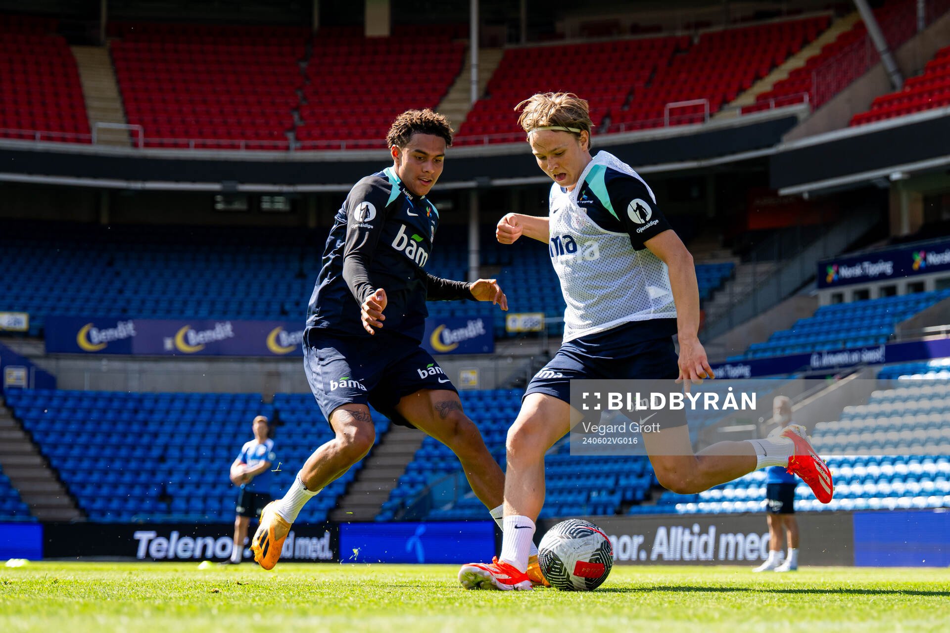 Antonio Nusa and Andreas Schjelderup of the Norwegian