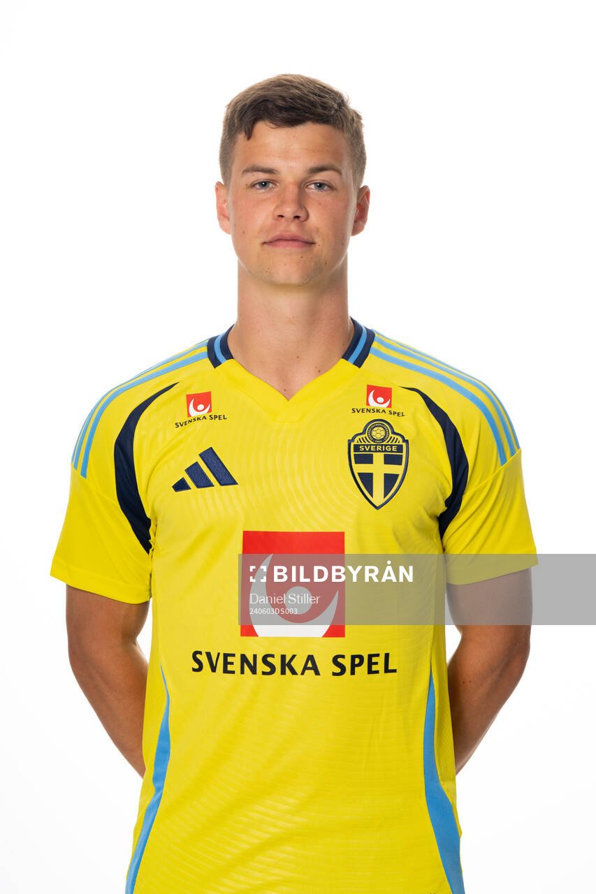 Samuel Dahl of the Swedish national football team poses for