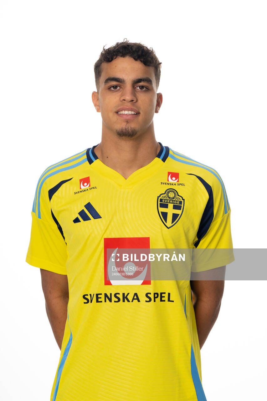 Yasin Ayari of the Swedish national football team poses for