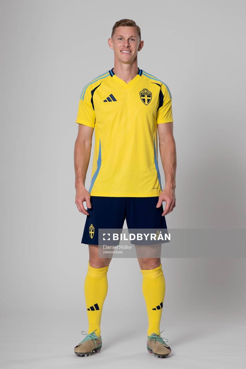 Emil Krafth of the Swedish national football team poses for