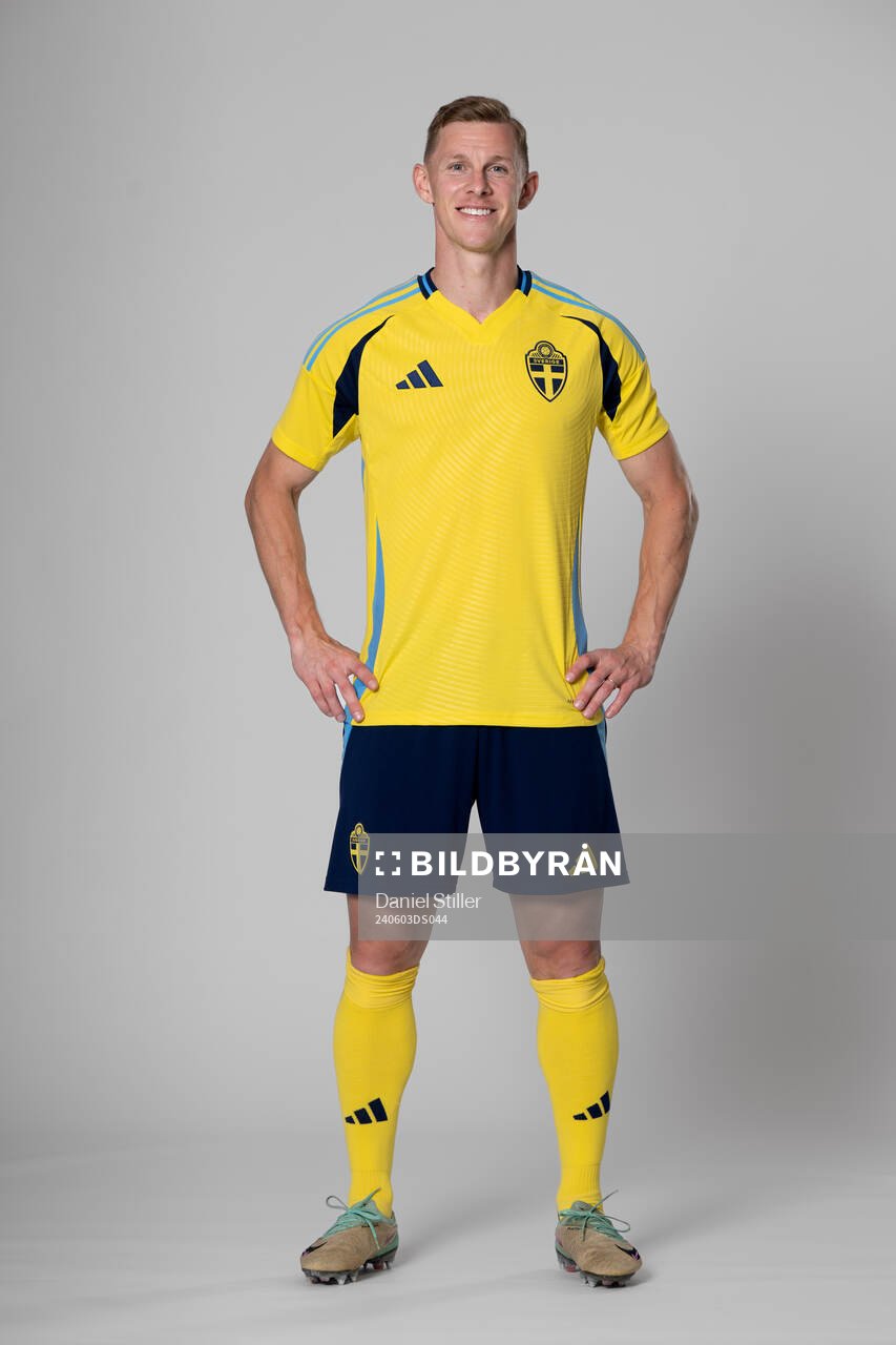 Emil Krafth of the Swedish national football team poses for