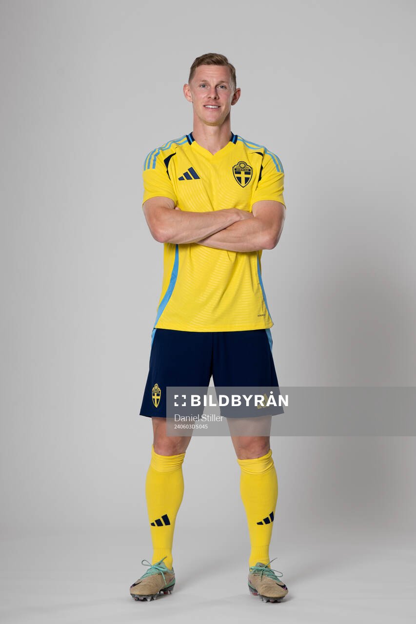 Emil Krafth of the Swedish national football team poses for