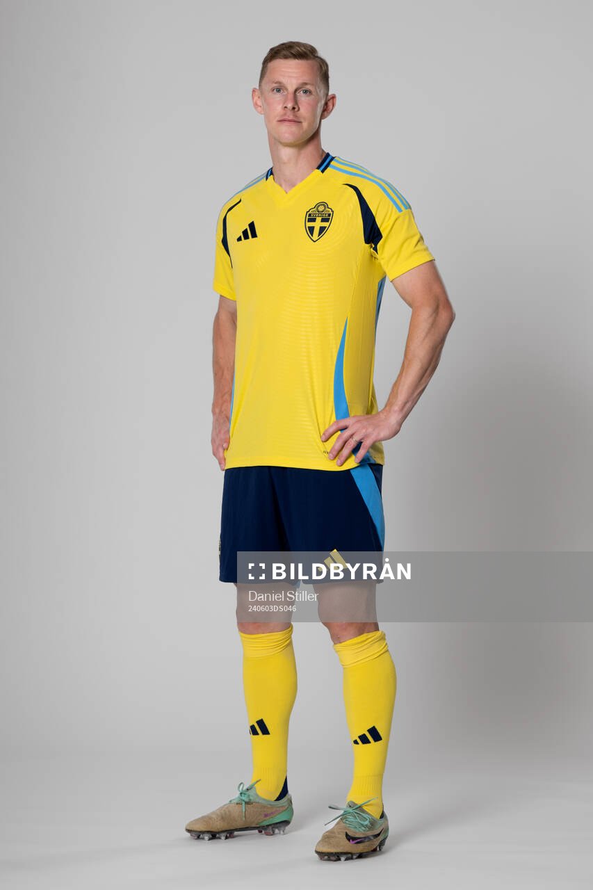 Emil Krafth of the Swedish national football team poses for