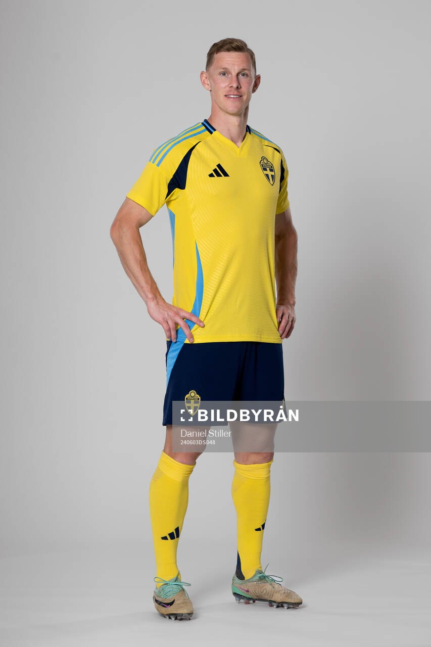 Emil Krafth of the Swedish national football team poses for