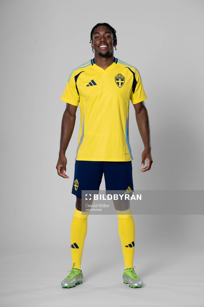 Anthony Elanga of the Swedish national football team poses