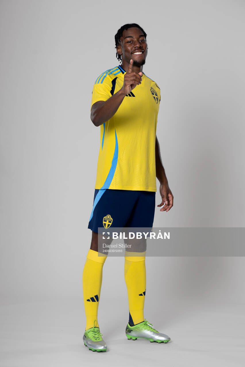 Anthony Elanga of the Swedish national football team poses