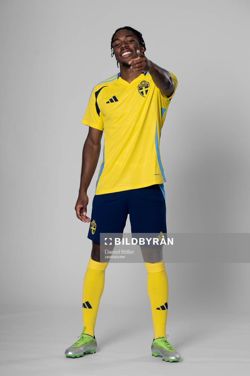 Anthony Elanga of the Swedish national football team poses