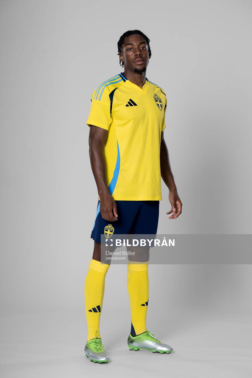 Anthony Elanga of the Swedish national football team poses