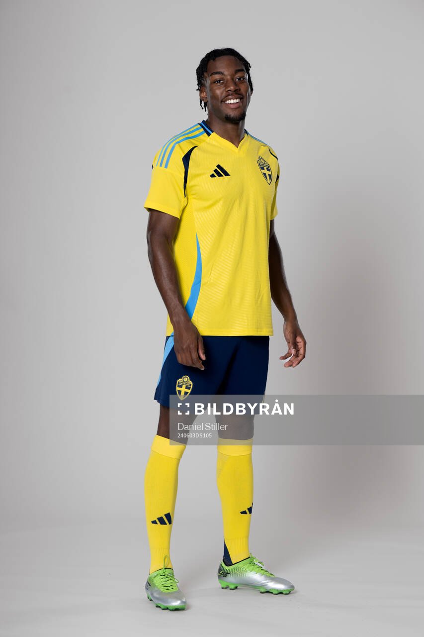 Anthony Elanga of the Swedish national football team poses