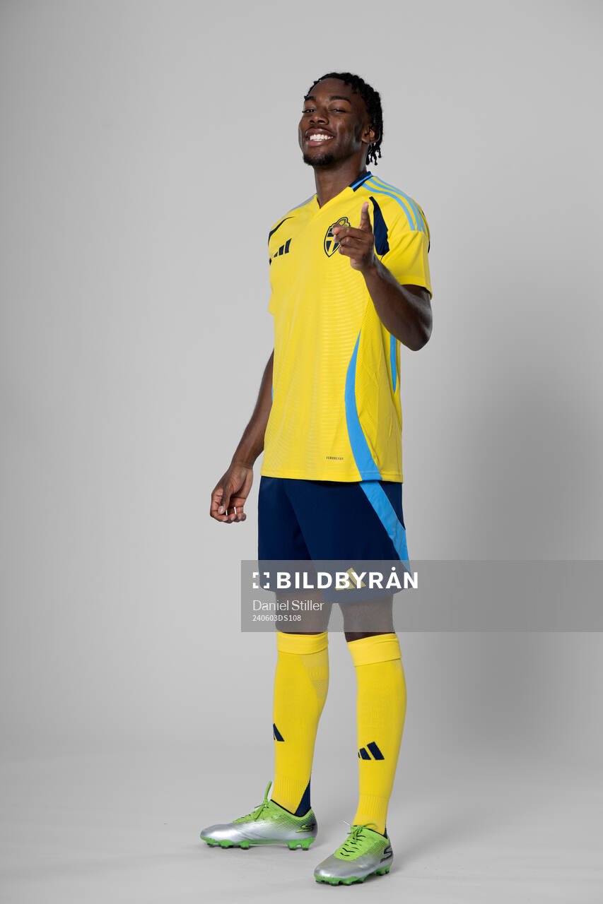 Anthony Elanga of the Swedish national football team poses