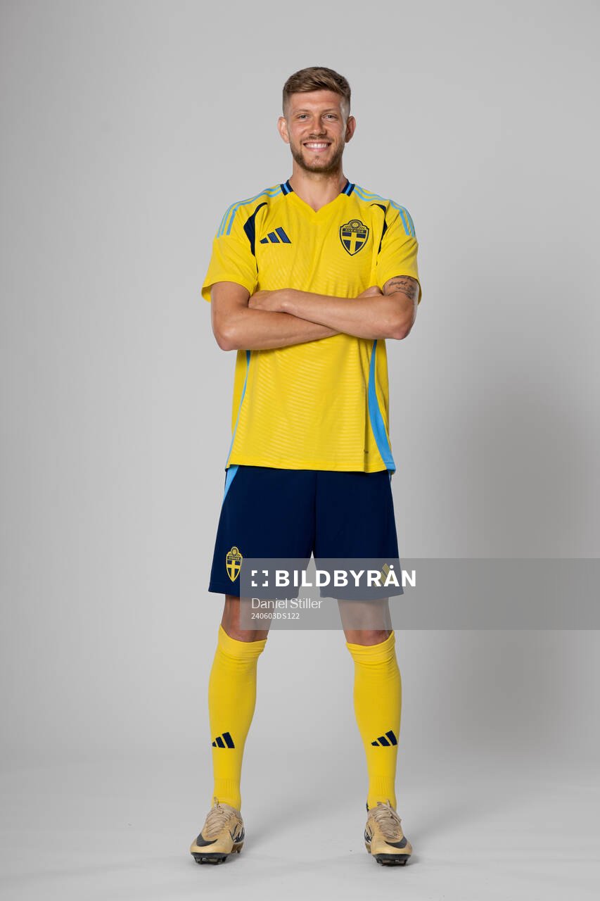 Anton Saletros of the Swedish national football team poses