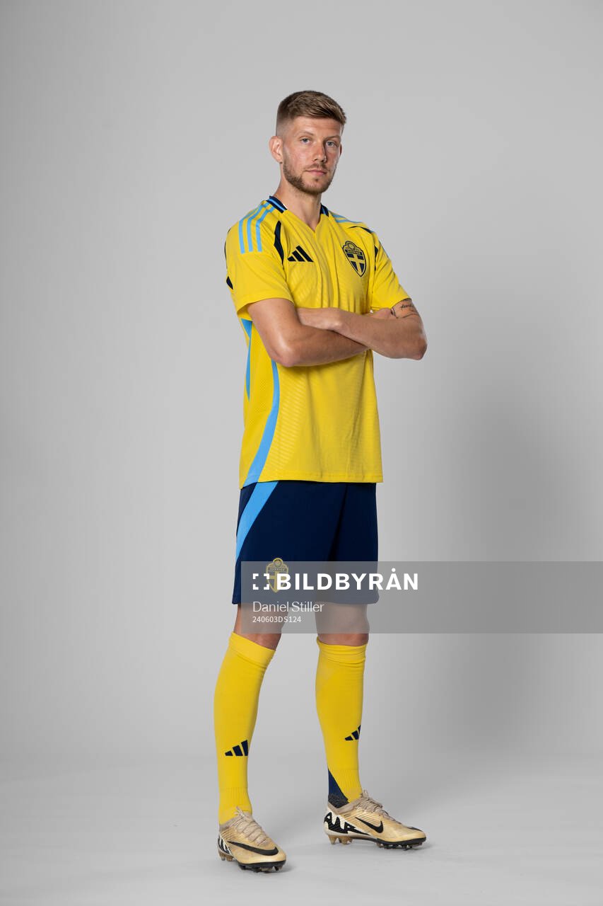 Anton Saletros of the Swedish national football team poses