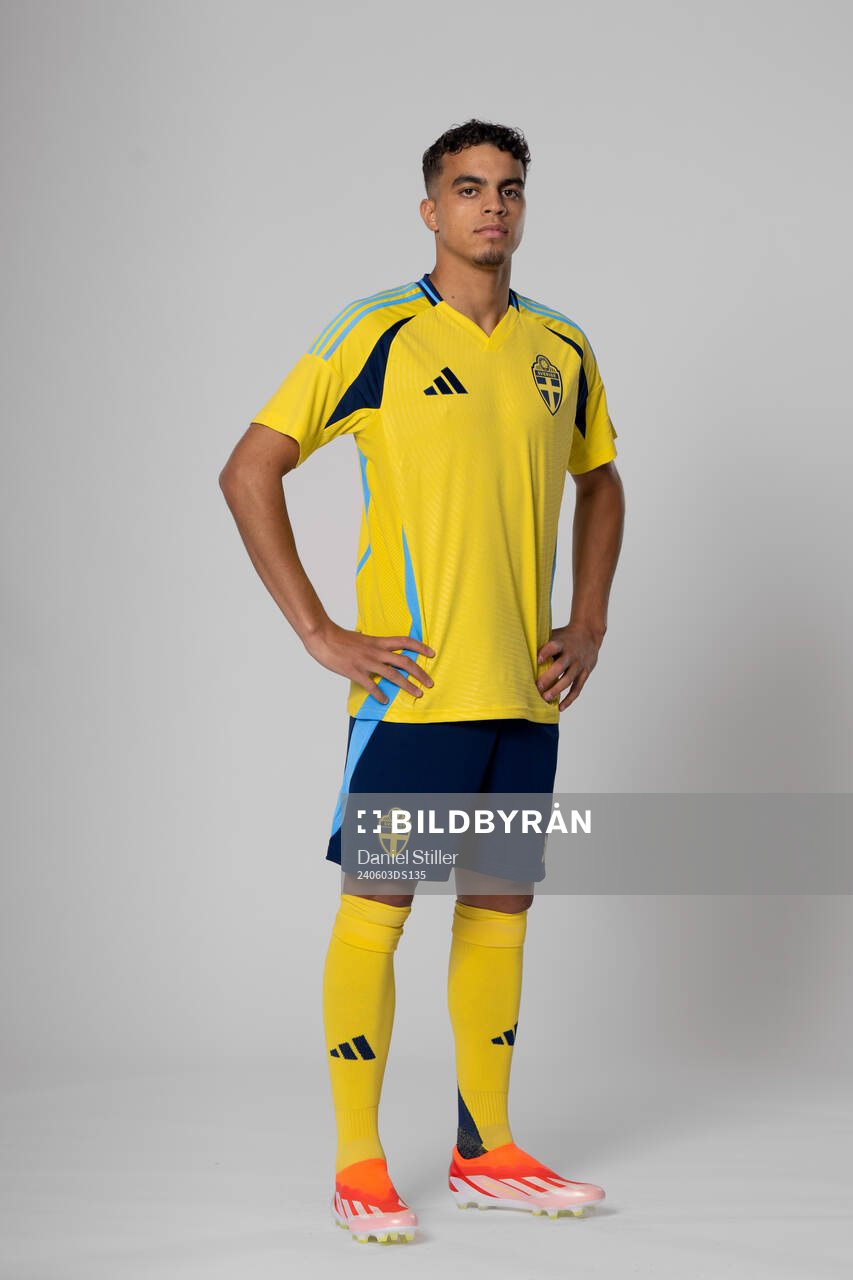 Yasin Ayari of the Swedish national football team poses for