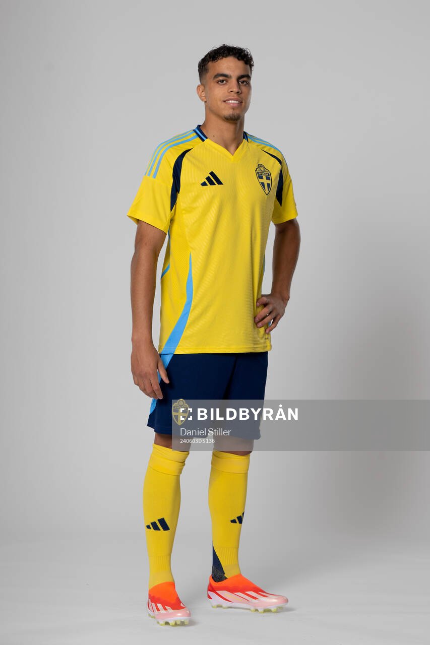 Yasin Ayari of the Swedish national football team poses for