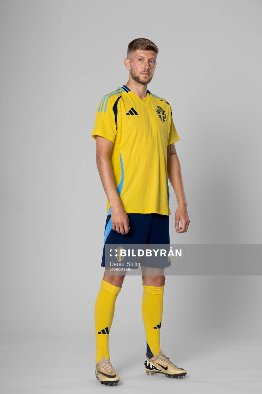 Anton Saletros of the Swedish national football team poses